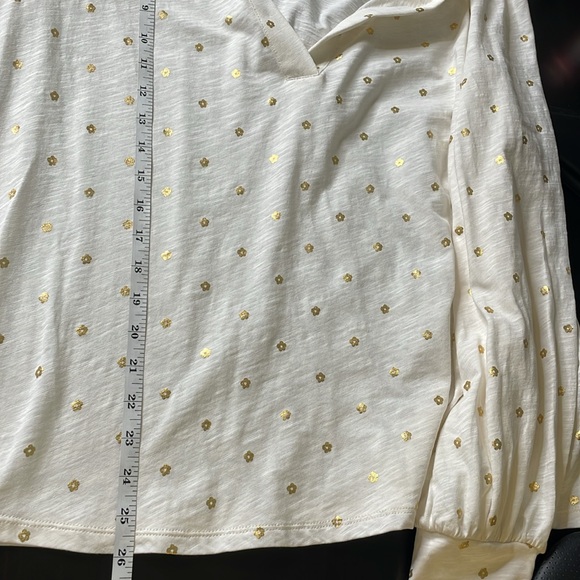 Boden Ivory Gold Metallic Flowers Long Sleeve Cotton Shirt Size 20/22 - Picture 10 of 11